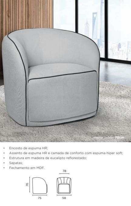 Poltrona curva cinza com vivo contrastante